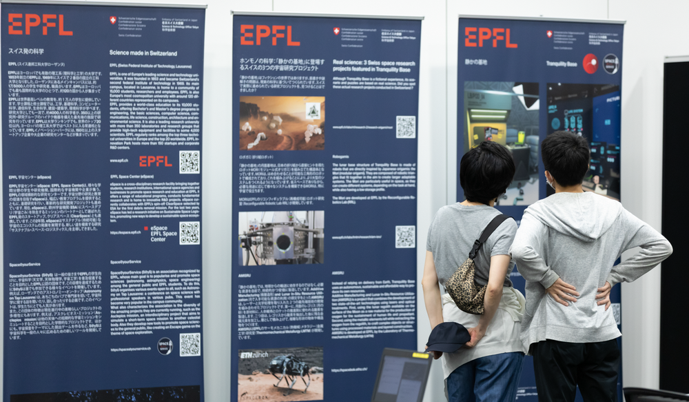 Banners showcasing EPFL space research and science communication activities