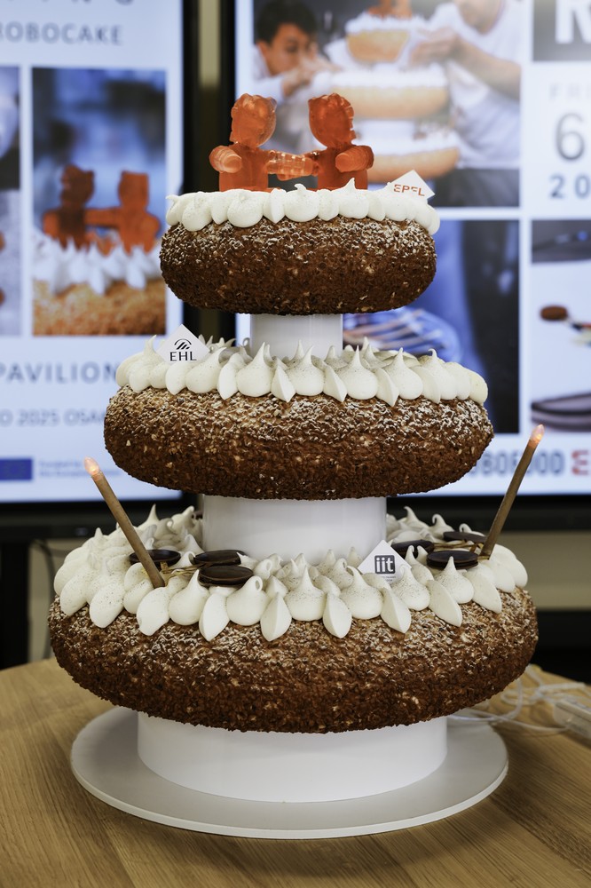 RoboCake with robotic gummy bears and edible LED candles