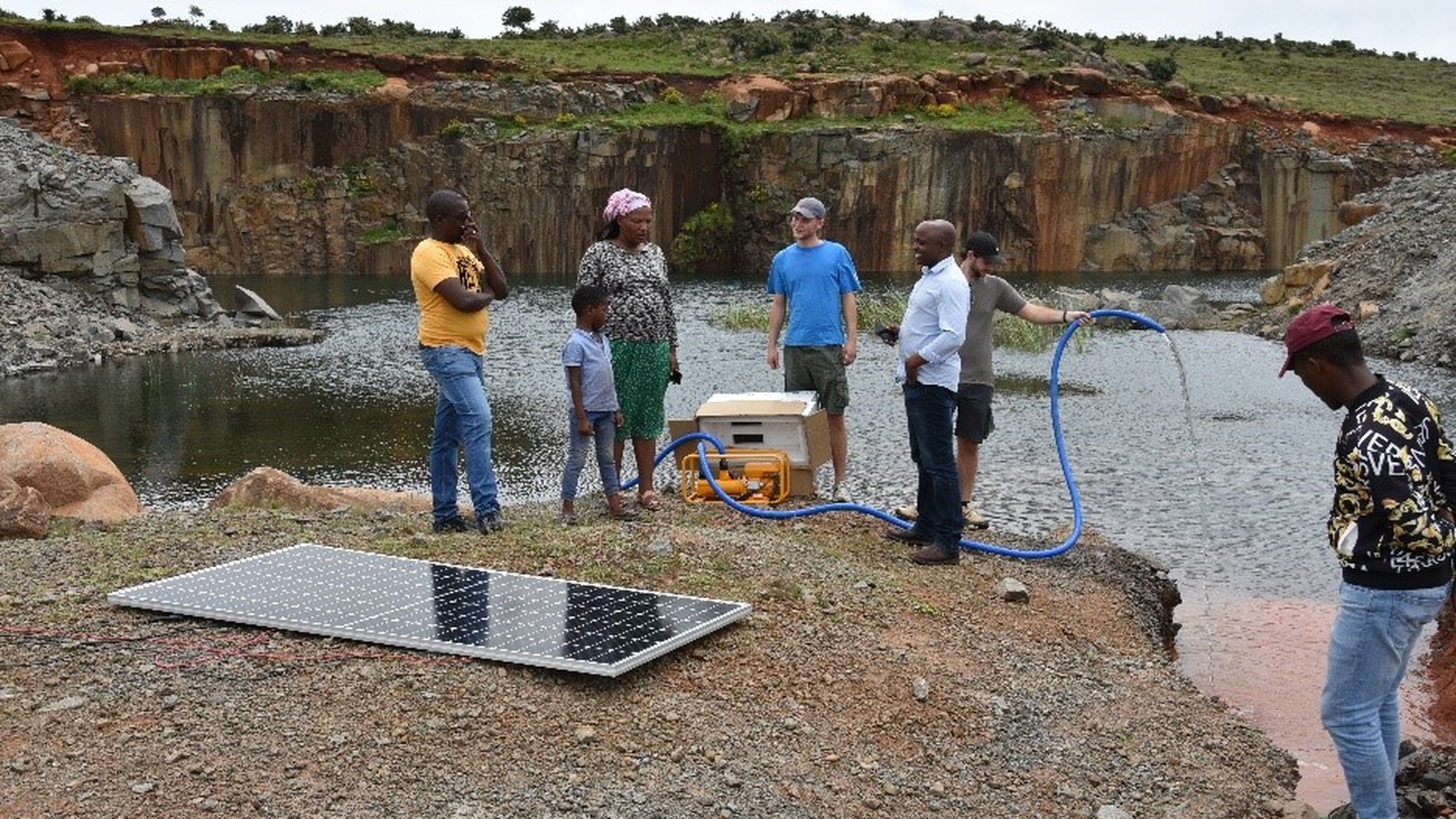 Yannick Heeb and Fabian Paulsson testing the Ennos solar-powered water pump