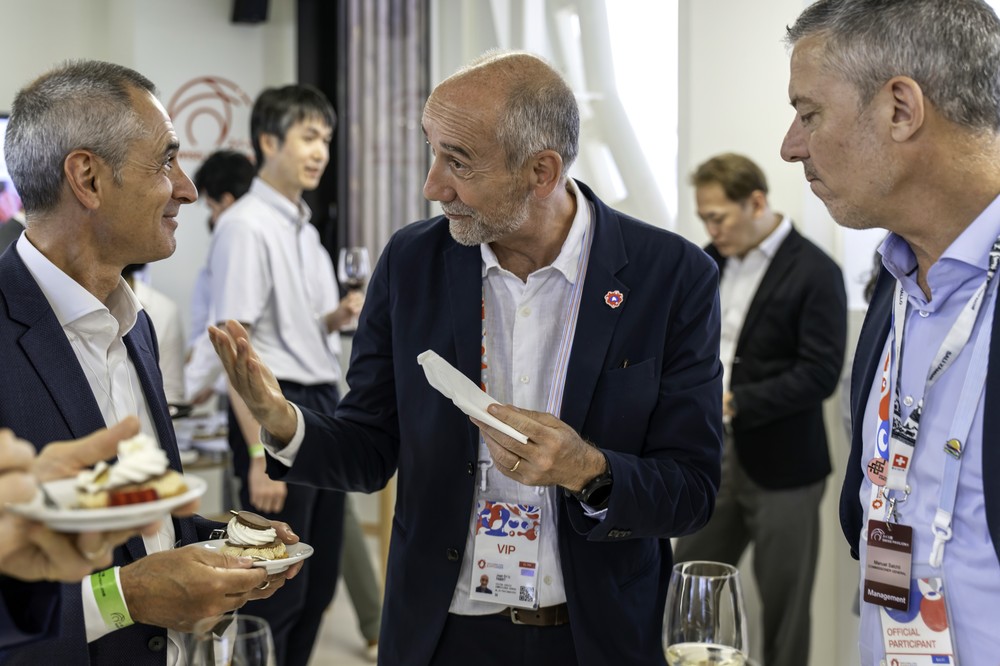 Left to right: Prof. Dario Floreano (EPFL, director of RoboFood), H.E. Jean-Eric Paquet (EU Ambassador to Japan), Mr. Manuel Salchli (Commissioner General Swiss Pavilion Expo 2025 Osaka)